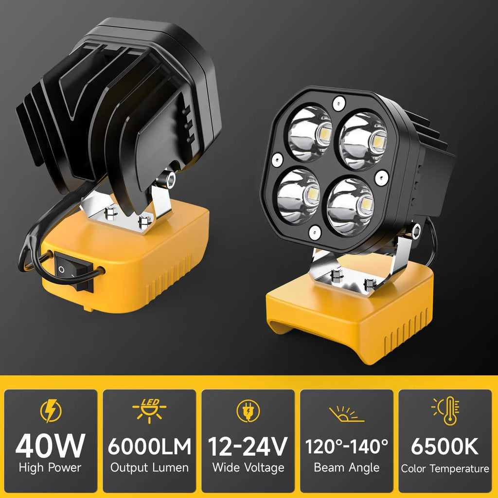 40W Portable LED Camping Work Light – 6000LM Cordless Battery-Powered Flood Light