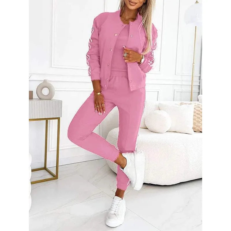Women's 3-Piece Tracksuit Set – Vest Top, Slim Coat & Skinny Pants Loungewear