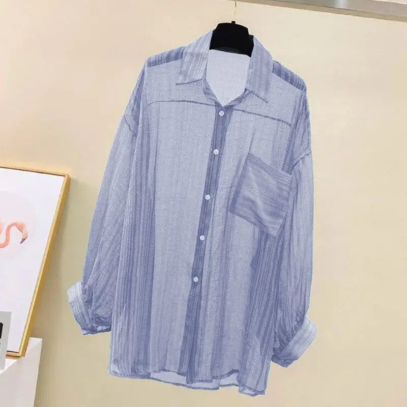 Women's Sheer Chiffon Cardigan Top – Loose Korean Harajuku Style Blouse | S–L
