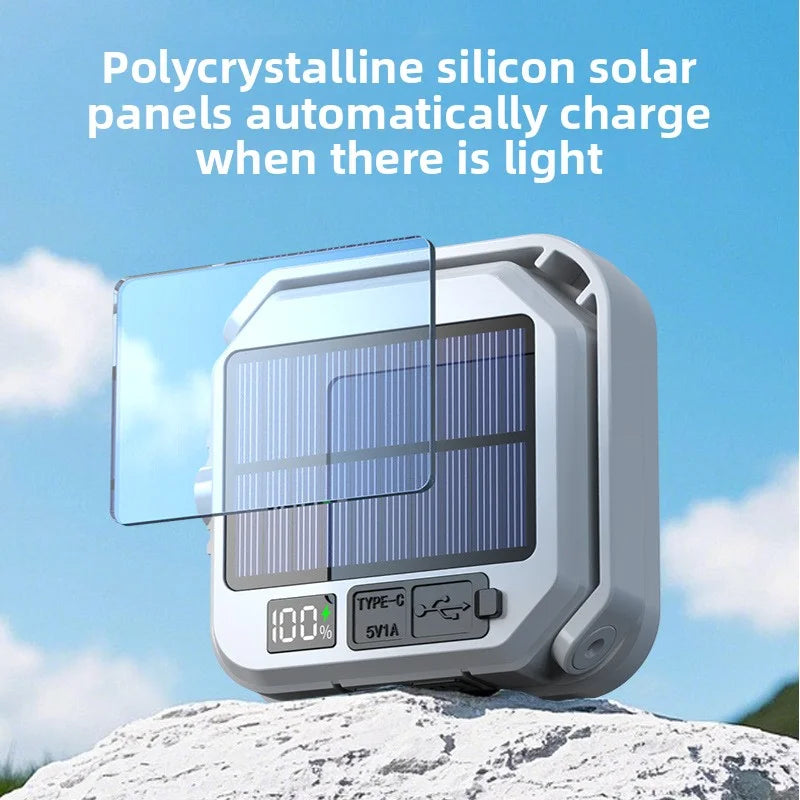 Solar Hanging Camping Lamp with Digital Power Display — Rechargeable, Phone Charging, 6 Light Modes