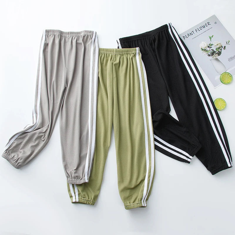 Kids Summer Elastic Waist Pants | 1 or 3-Piece Solid Colour Sports & Mosquito Pants for Boys & Girls
