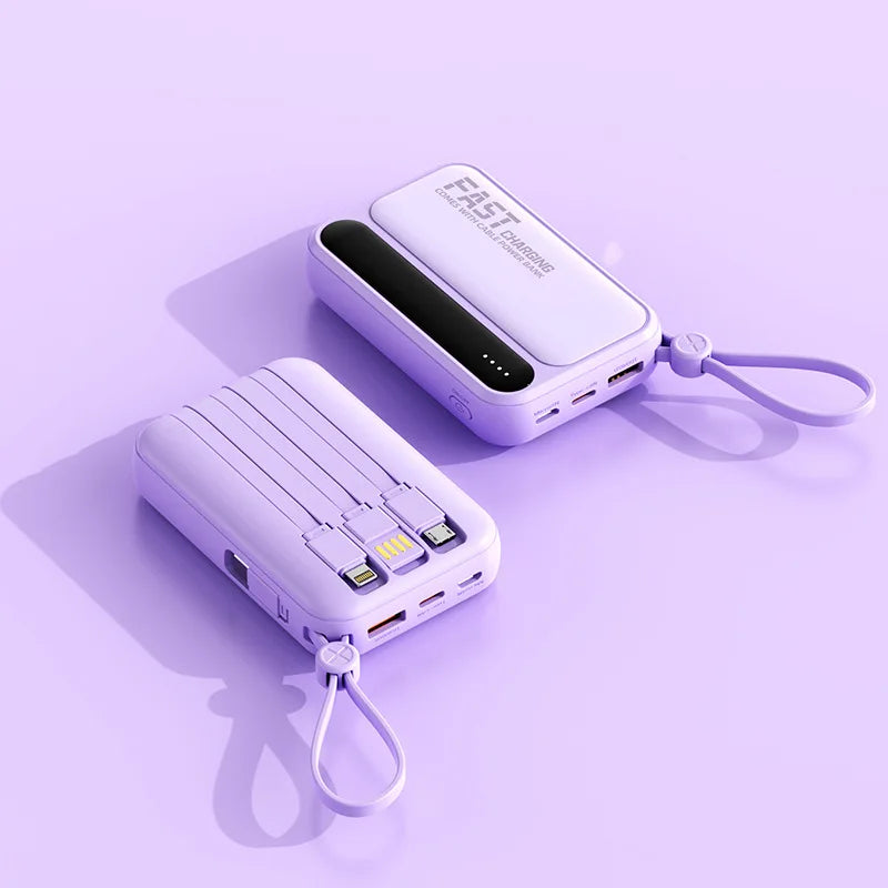 Power Bank with Built-in Cables – 10000mAh / 20000mAh Digital Display | White, Blue, Purple, Black