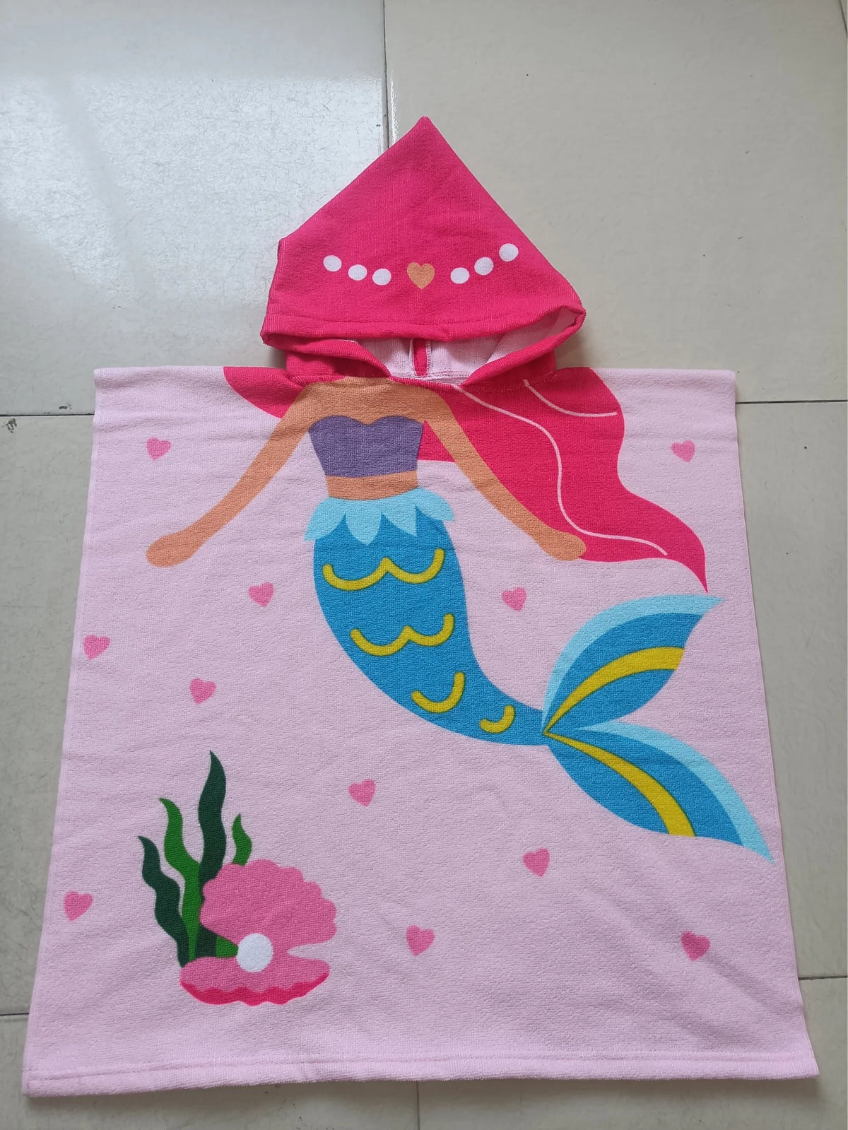 Kids Hooded Beach Towel Poncho – Microfibre Swim Cover for Girls 2–6 Years