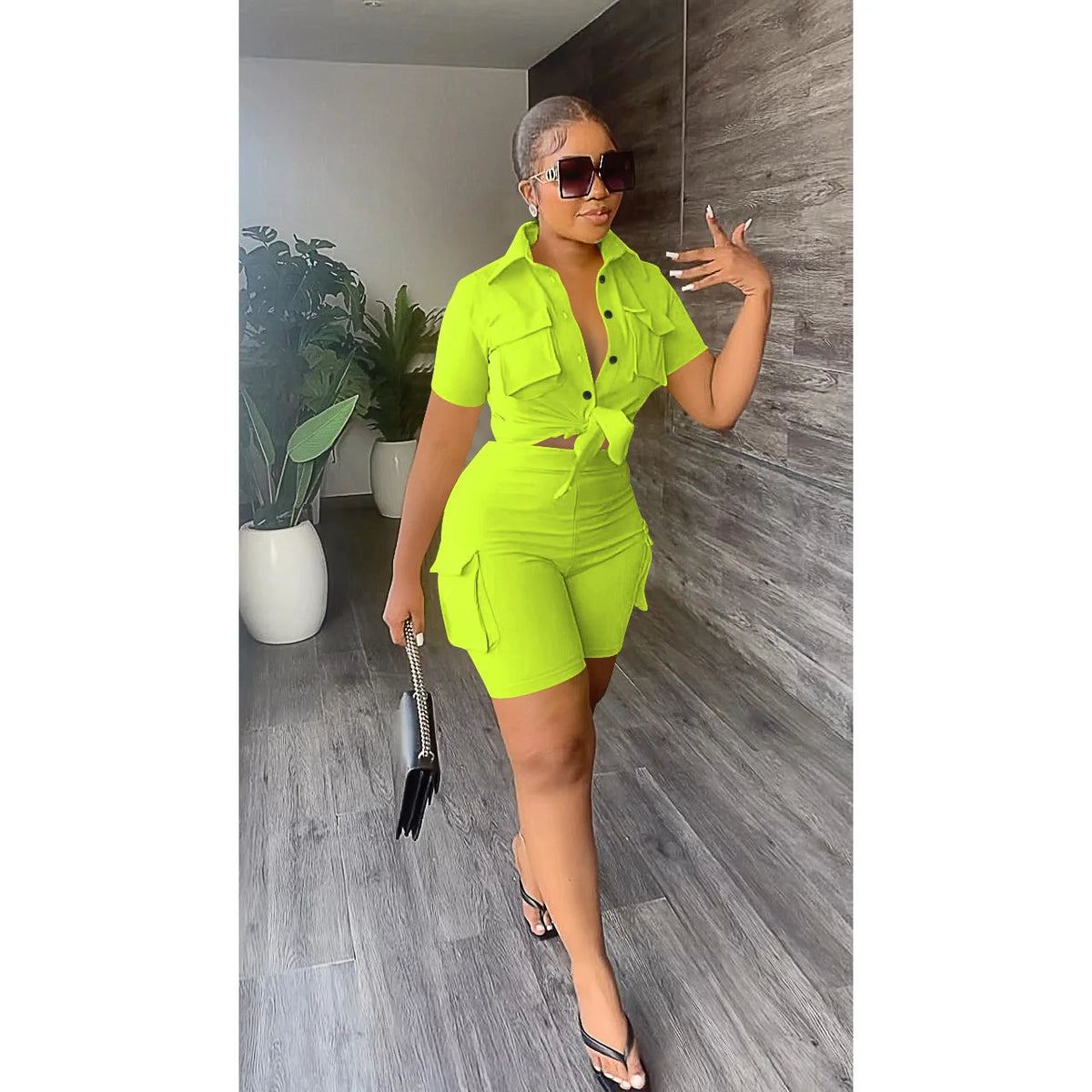 Women's Two-Piece Shorts Set – Short Sleeve Shirt & Casual Pocket Shorts | Streetwear | S–XXL