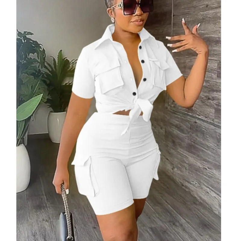 Women's Two-Piece Shorts Set – Short Sleeve Shirt & Casual Pocket Shorts | Streetwear | S–XXL