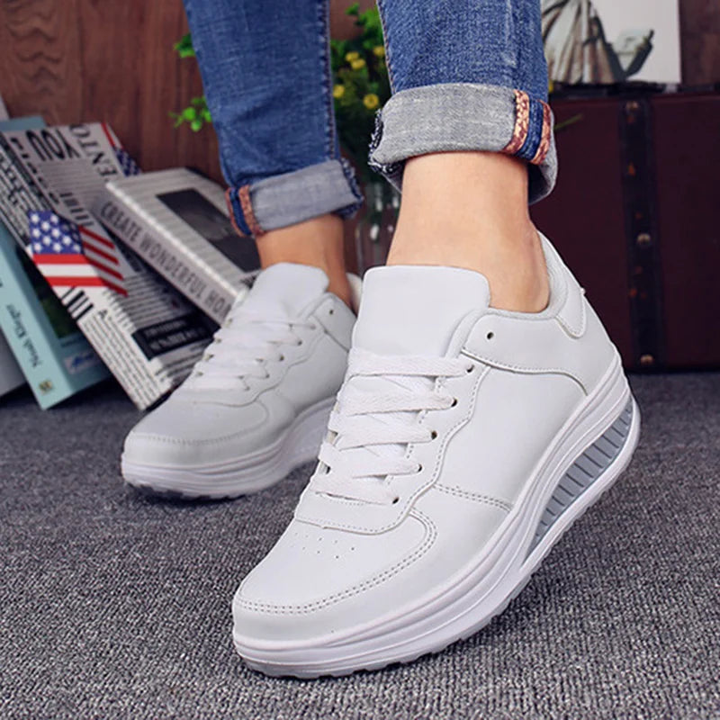 Women's Wedge Platform Leather Sneakers – Breathable Waterproof Casual Shoes | EU 35–43