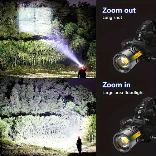 Aluminium Alloy LED Headlamp — High Lumen, Zoomable, 3 Modes | Rechargeable Camping, Hunting & Fishing Headlight
