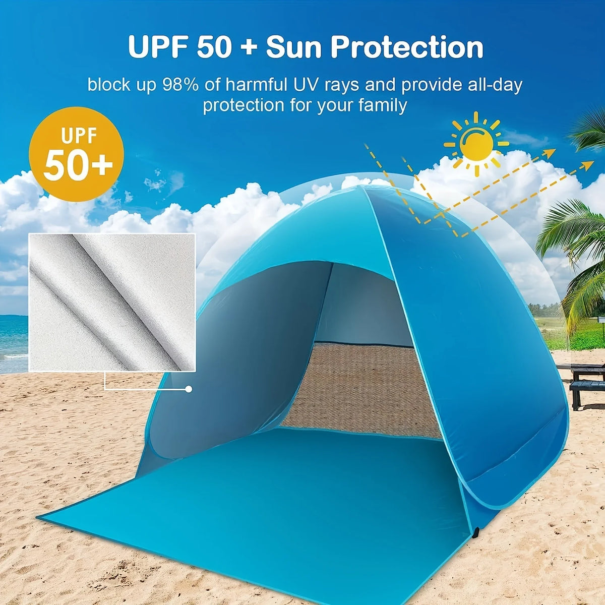 ZRF Pop-Up Beach Tent – UPF 50+ UV Protection, 2-Person, Instant Setup (4 Colours)
