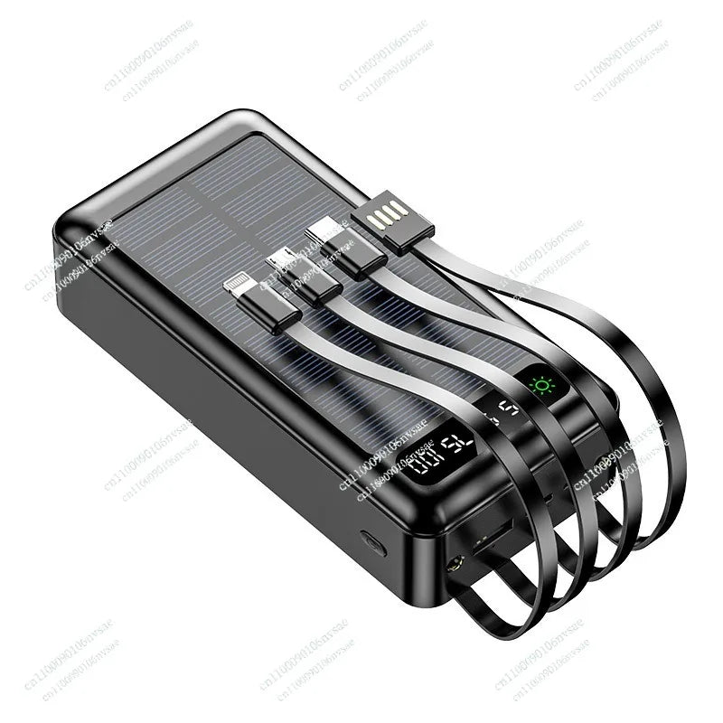 Solar Power Bank 5000mAh | Fast Charging with Built-in Cable