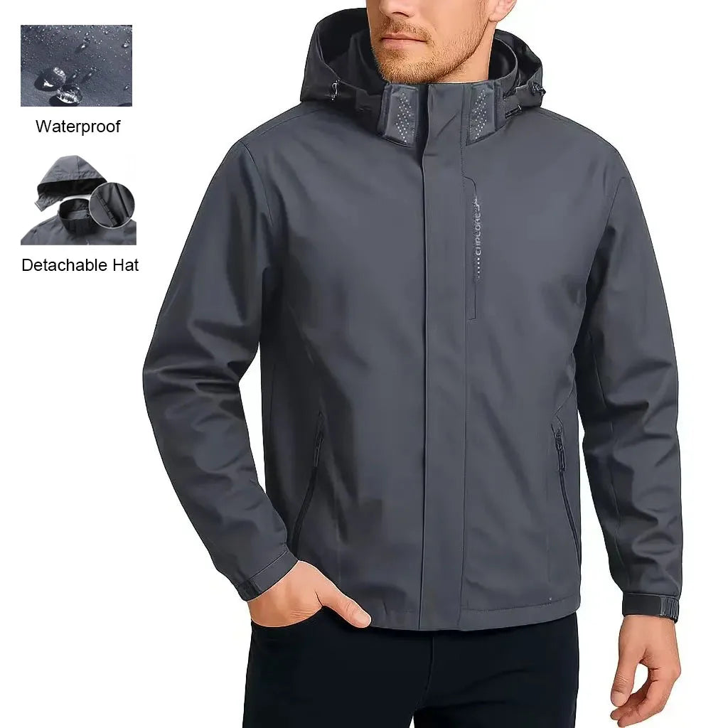 Men's Outdoor Windbreaker Jacket – Hooded & Waterproof