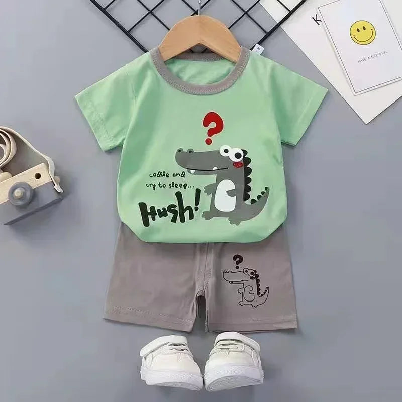 Kids 2-Piece Cotton T-Shirt & Shorts Set | Unisex Summer Outfit | 9M–7T | 3 Colours