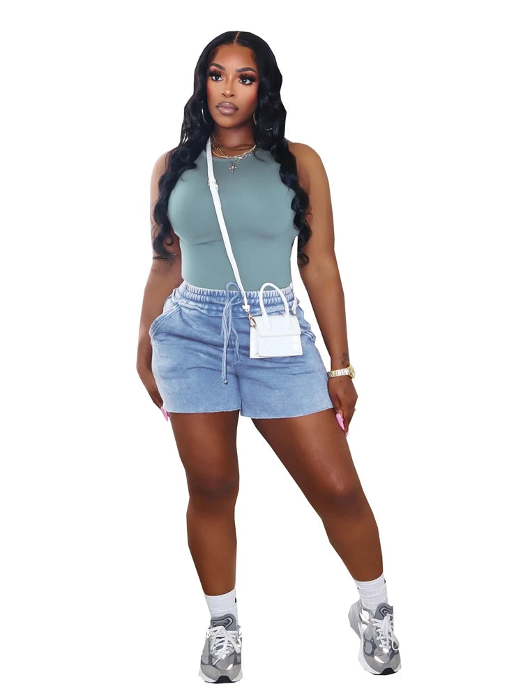Cotton Washed Two-Piece Set – Sleeveless Tank Top & Biker Shorts | S–XXL
