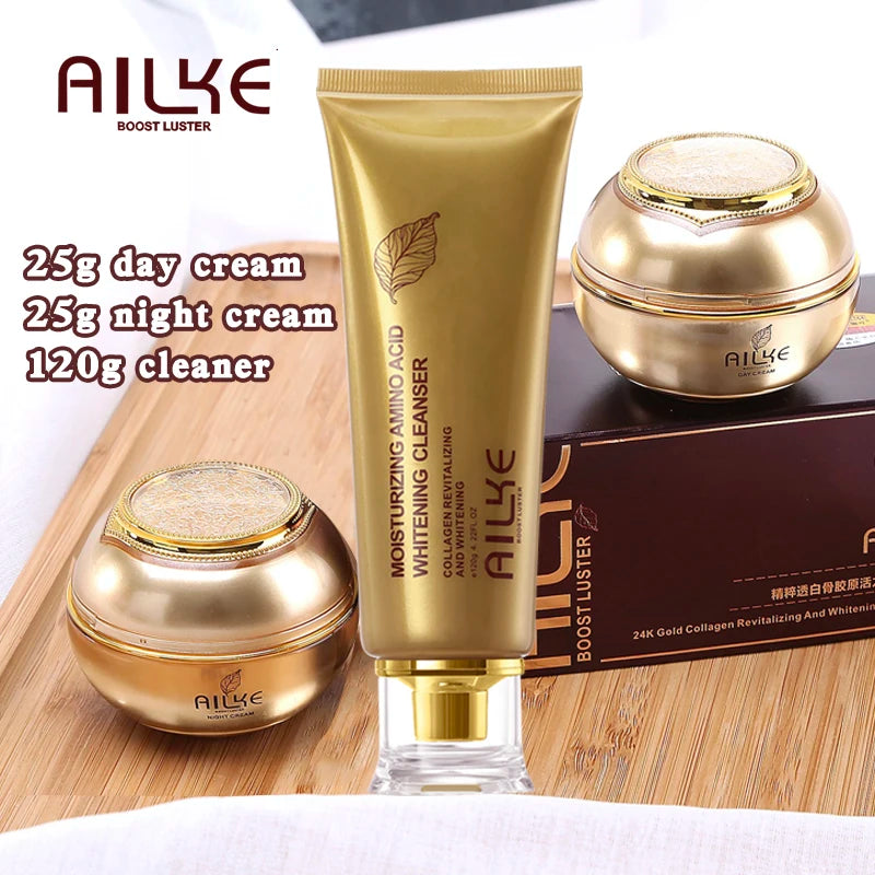 AILKE 24K Gold Collagen Whitening Skin Care Set – Anti-Wrinkle & Dark Spot Reduction