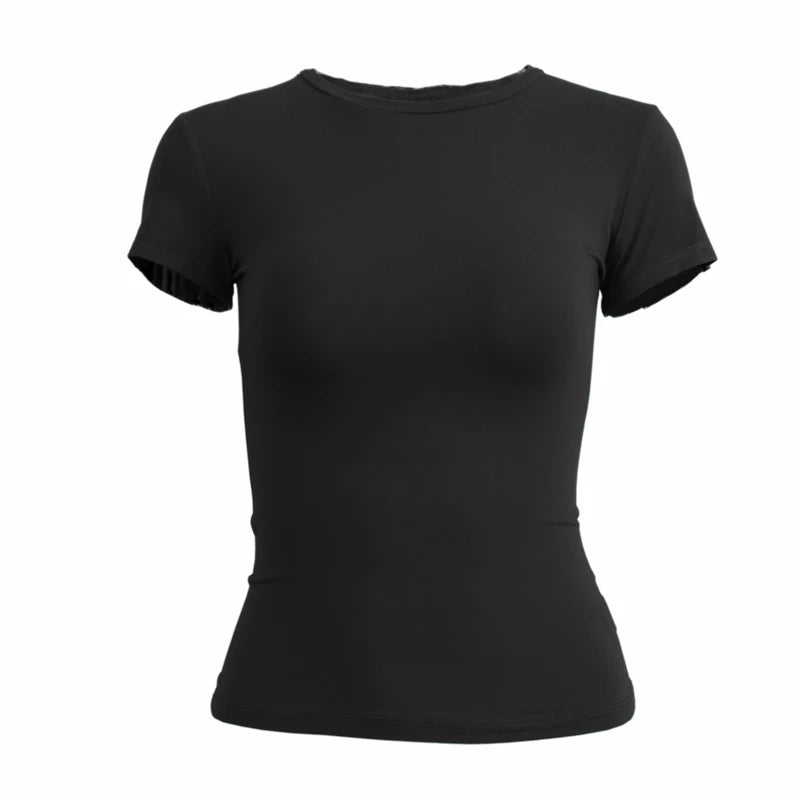 Women's Slim Fit Knitted T-Shirt – Short Sleeve O-Neck Sporty Tee | XS–XL