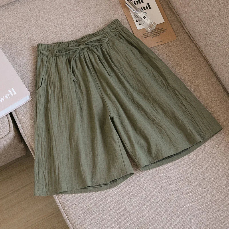 Women's Cotton Linen Wide Leg Shorts – High Waist Casual Knee-Length | M–XXXL