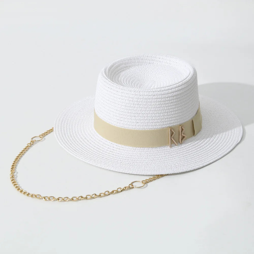 Elegant Ribbon Straw Sun Hat – Women's Beach & Party Hat