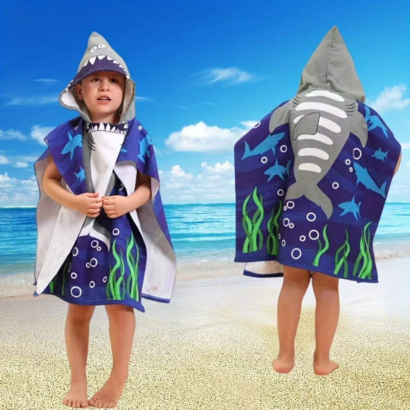 Kids Hooded Towel Cover – Quick-Dry Absorbent Swimming Poncho for Boys & Girls