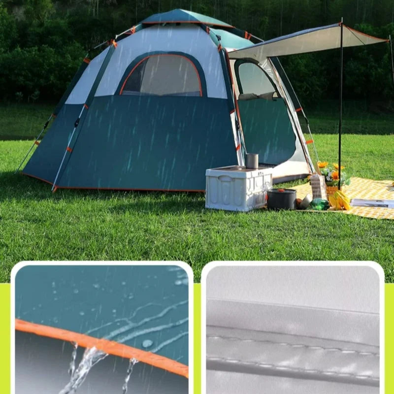 Hexagonal Auto-Open Camping Tent – 3–4 Person, Rainproof, Mosquito-Proof (S & L)