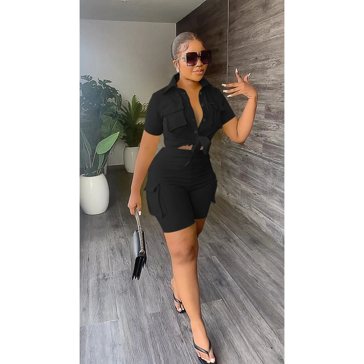 Women's Two-Piece Shorts Set – Short Sleeve Shirt & Casual Pocket Shorts | Streetwear | S–XXL