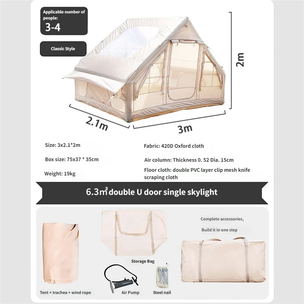 Large Inflatable Camping Tent – 4–8 Person Quick Setup, Windows & Water-Resistant | Four Season