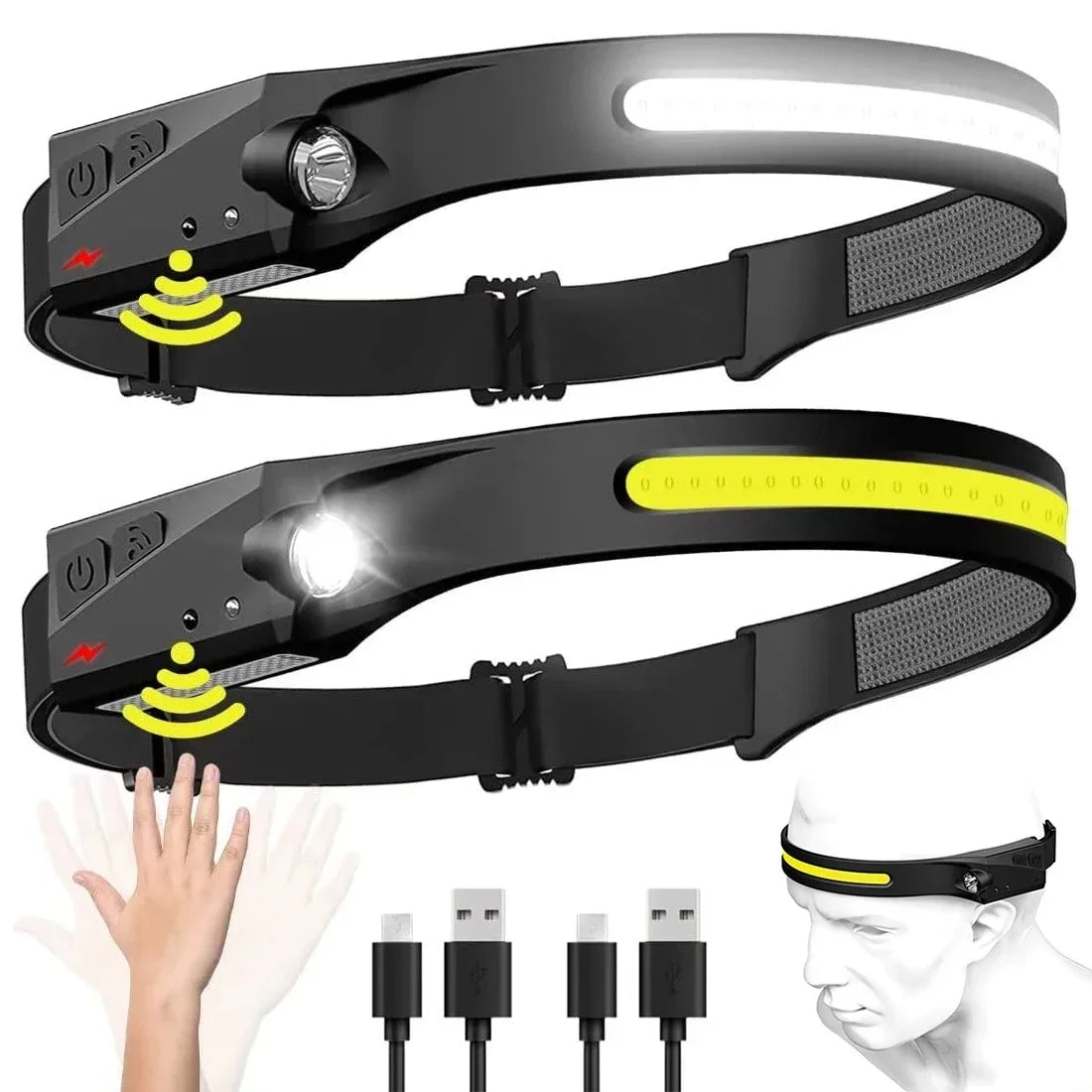LED Induction Headlamp — 230° Wide Beam, 6 Modes, Motion Sensor | USB Rechargeable, Waterproof