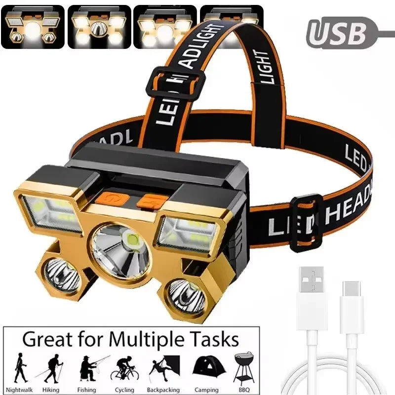 Rechargeable LED Headlamp — Powerful Beam for Camping, Fishing, Hunting & Hiking