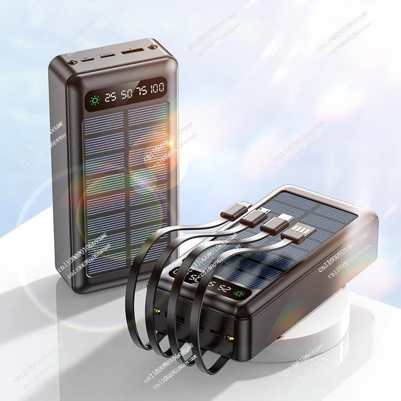 Solar Power Bank 5000mAh | Fast Charging with Built-in Cable