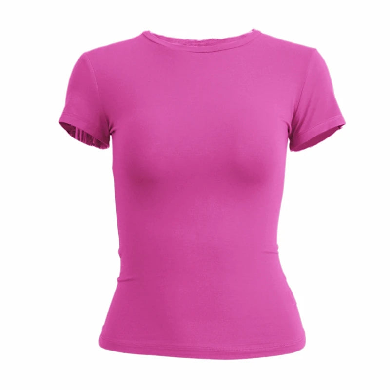 Women's Slim Fit Knitted T-Shirt – Short Sleeve O-Neck Sporty Tee | XS–XL