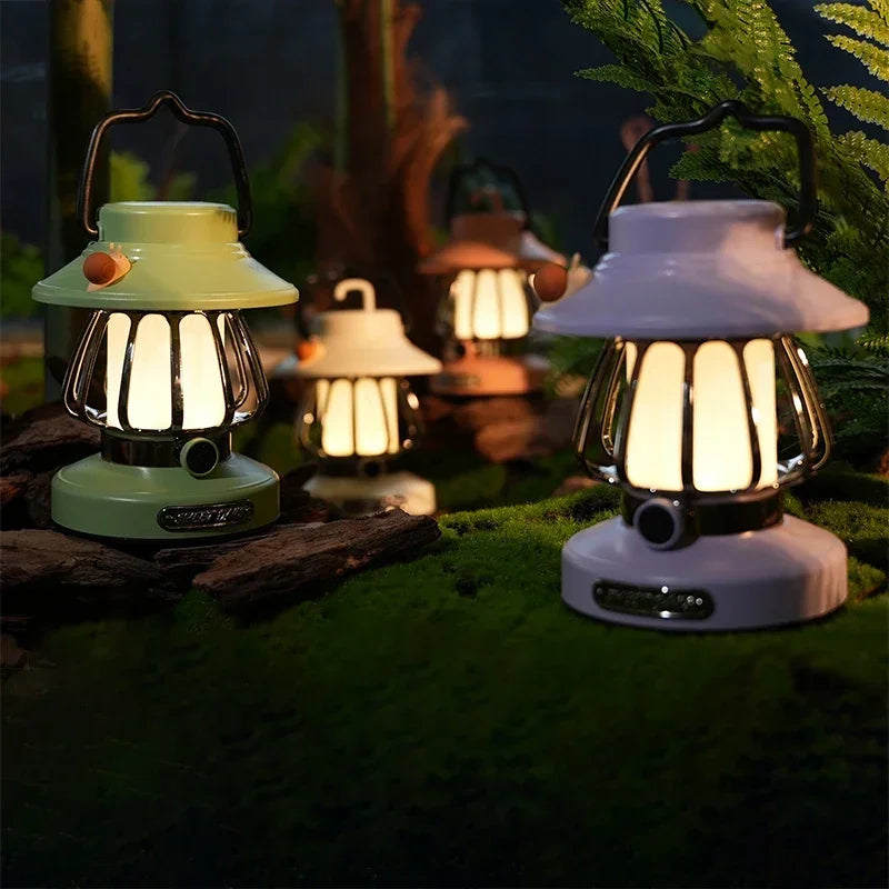 Retro LED Camping Lamp – USB-C Rechargeable, 3 Colour Modes & Stepless Dimming