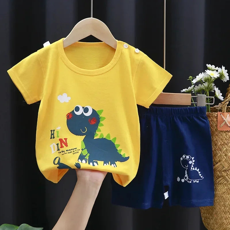 Kids 2-Piece Cotton T-Shirt & Shorts Set | Unisex Summer Outfit | 9M–7T | 3 Colours