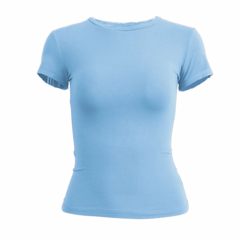 Women's Slim Fit Knitted T-Shirt – Short Sleeve O-Neck Sporty Tee | XS–XL