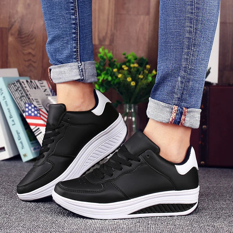 Women's Wedge Platform Leather Sneakers – Breathable Waterproof Casual Shoes | EU 35–43