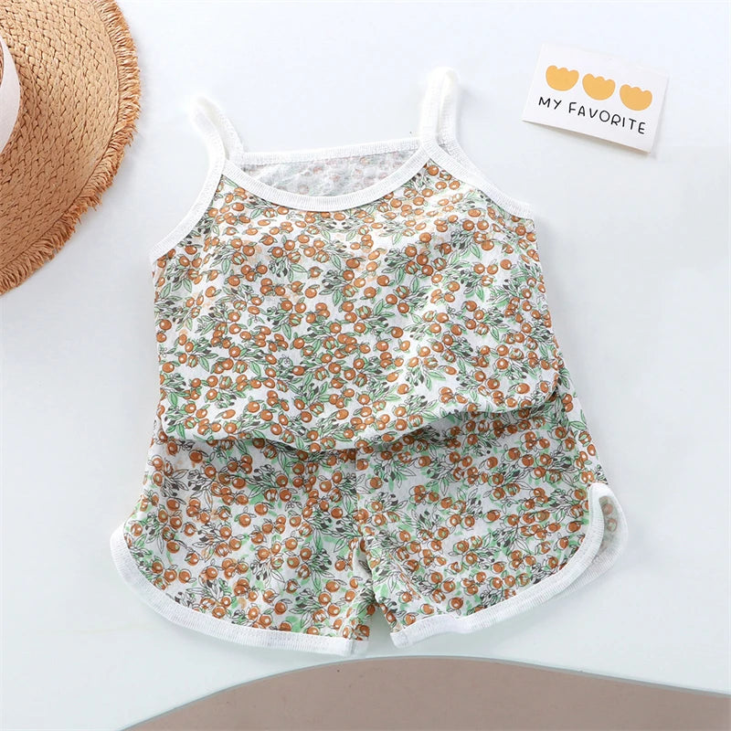 Kids Cotton Vest & Shorts Loungewear Set | Sleeveless Summer Suit for Girls Ages 0–5