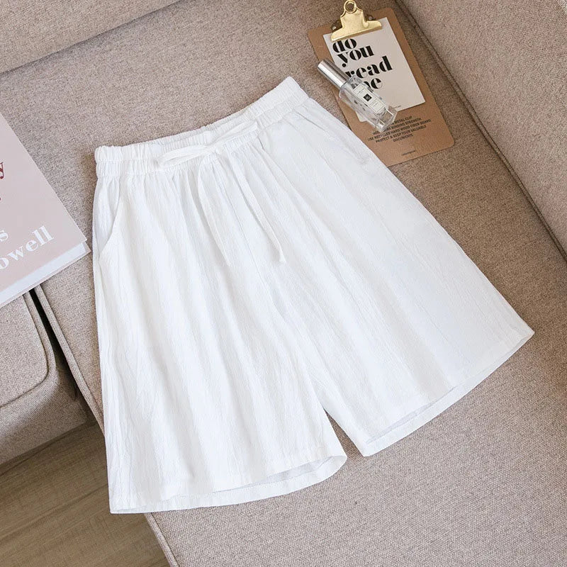 Women's Cotton Linen Wide Leg Shorts – High Waist Casual Knee-Length | M–XXXL