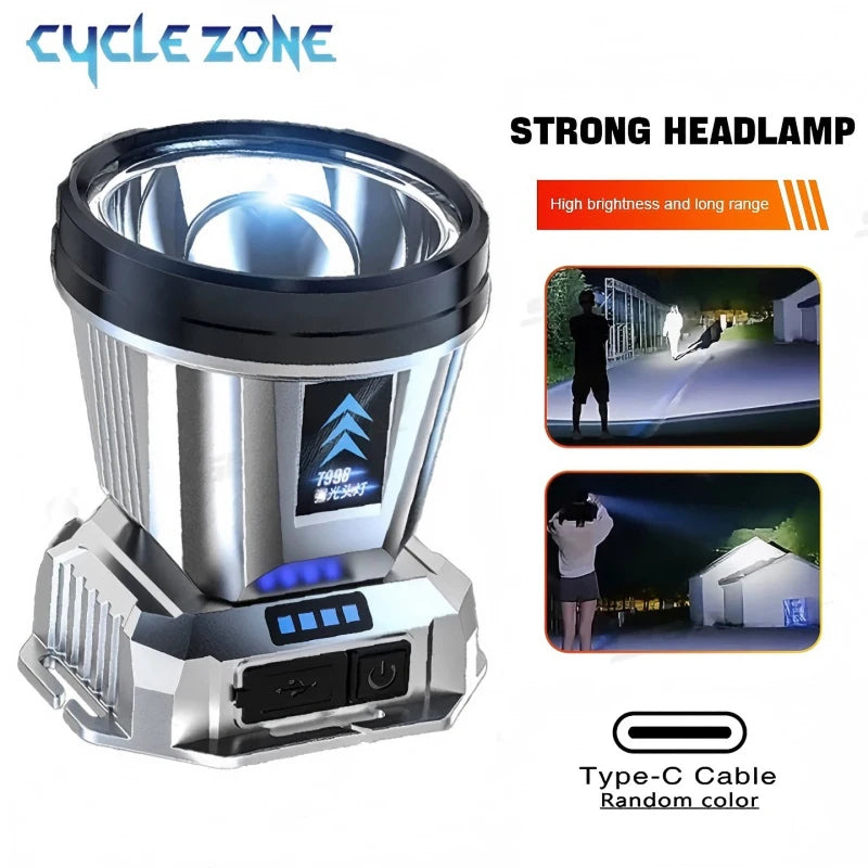 Portable Type-C Rechargeable Headlamp — 3 Modes, Long-Distance Beam, Power Bank | Camping, Fishing & Hiking