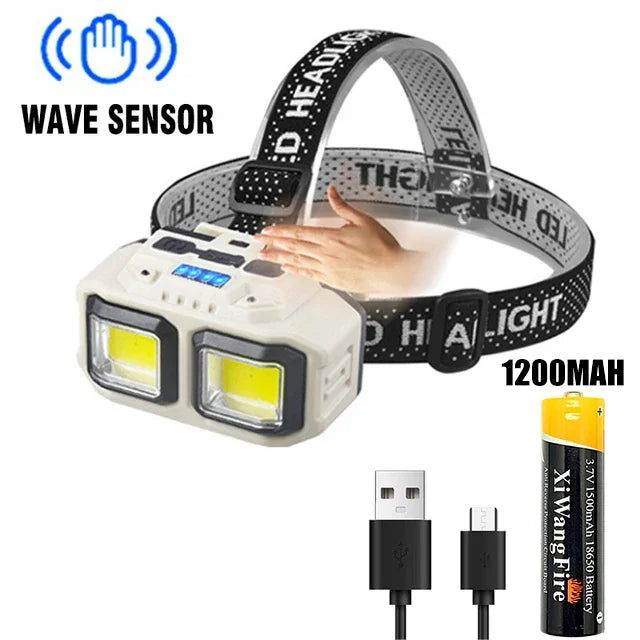 LED Induction Headlamp — 4 Modes, Gesture Sensor, Type-C Rechargeable | Camping, Fishing & Hiking
