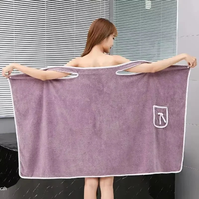 Women's Wearable Bath Towel Wrap – Fast-Drying Spa Robe for Beach, Gym & Shower (80x135cm)