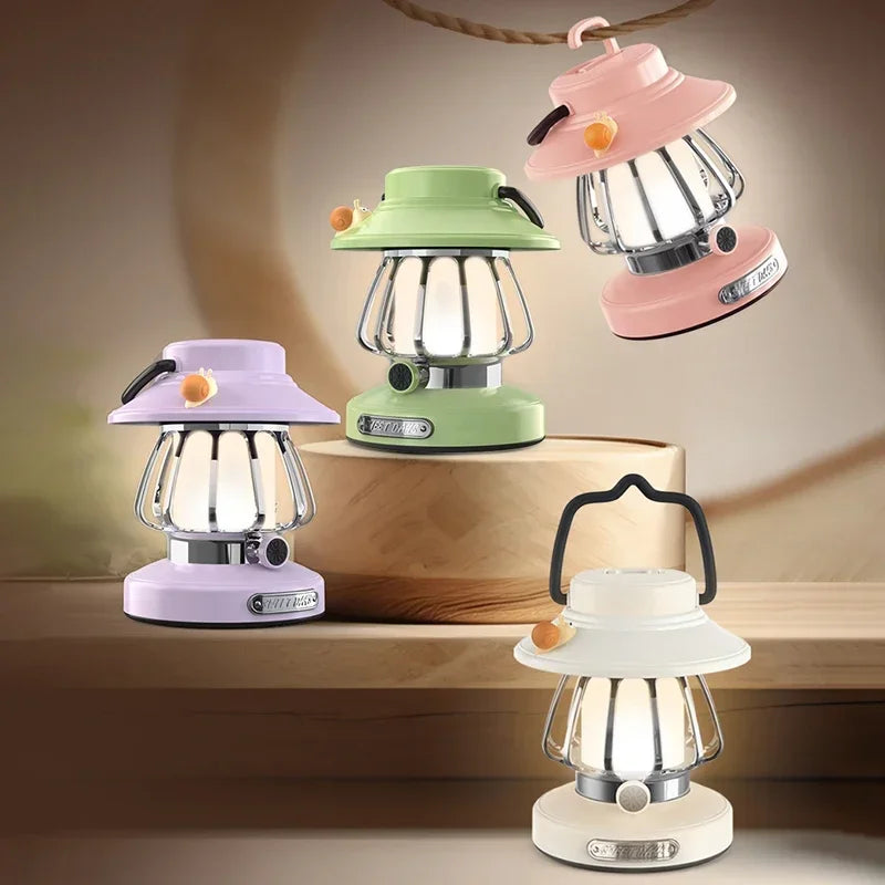 Retro LED Camping Lamp – USB-C Rechargeable, 3 Colour Modes & Stepless Dimming