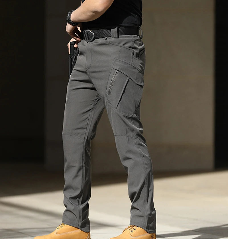 Men's Tactical Softshell Cargo Trousers — Elastic Waist, Multi-Pocket | Hiking, Camping & Military Style Pants