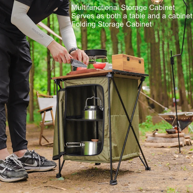 Outdoor Camping Folding Storage Cabinet – Portable Aluminium Alloy Dual-Purpose Camp Table
