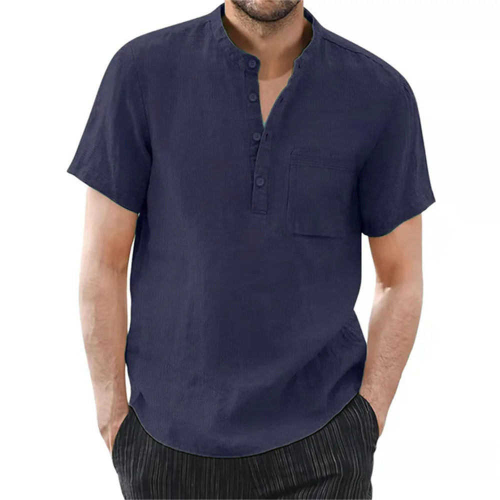 FURCW Men's Cotton-Linen Short Sleeve Shirt — Breathable, Solid Colour | Casual Summer T-Shirt