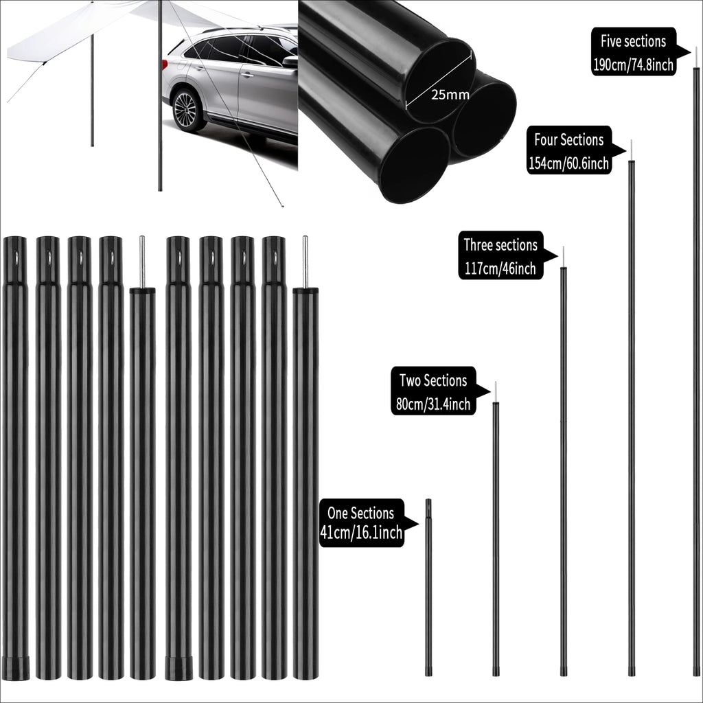 Camping Tarp & Awning Poles – Adjustable Caravan Porch Shelter Support