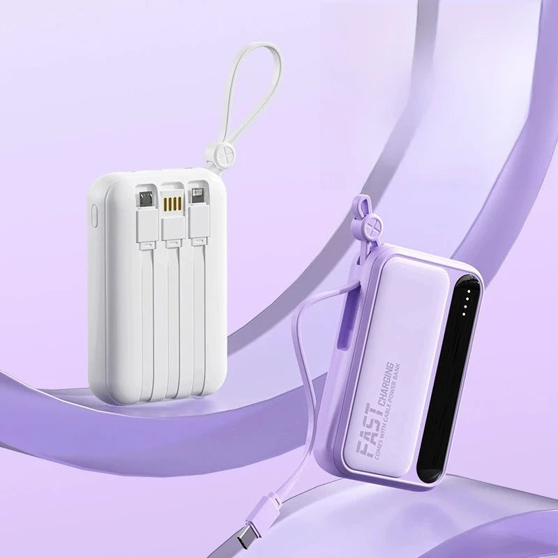 Power Bank with Built-in Cables – 10000mAh / 20000mAh Digital Display | White, Blue, Purple, Black