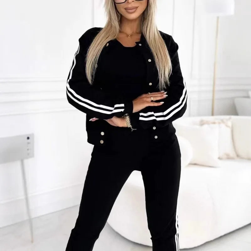 Women's 3-Piece Tracksuit Set – Vest Top, Slim Coat & Skinny Pants Loungewear