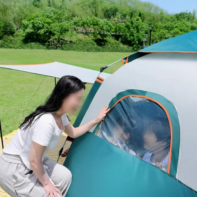 Hexagonal Auto-Open Camping Tent – 3–4 Person, Rainproof, Mosquito-Proof (S & L)