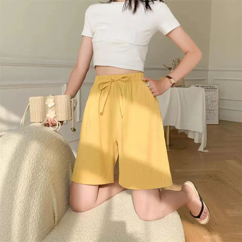 Women's Cotton Linen Wide Leg Shorts – High Waist Casual Knee-Length | M–XXXL