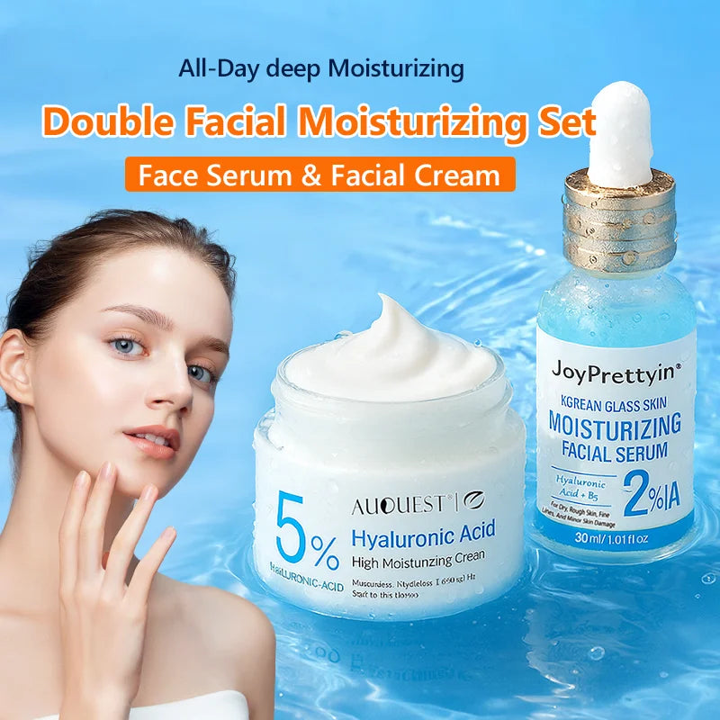 AUQUEST Hyaluronic Acid Face Serum & Cream Set – Deep Moisture & Anti-Dry Skin Care Kit