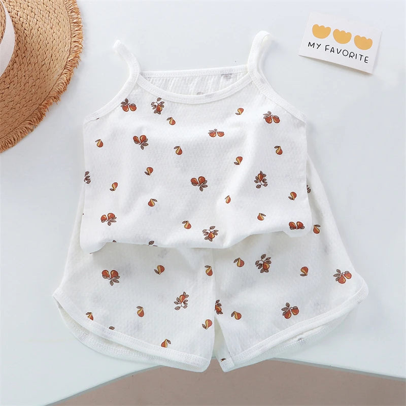 Kids Cotton Vest & Shorts Loungewear Set | Sleeveless Summer Suit for Girls Ages 0–5