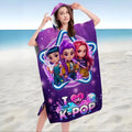 Kids Hooded Beach Towel Poncho – Purple Starry Girls Bath Robe for Swimming & Beach