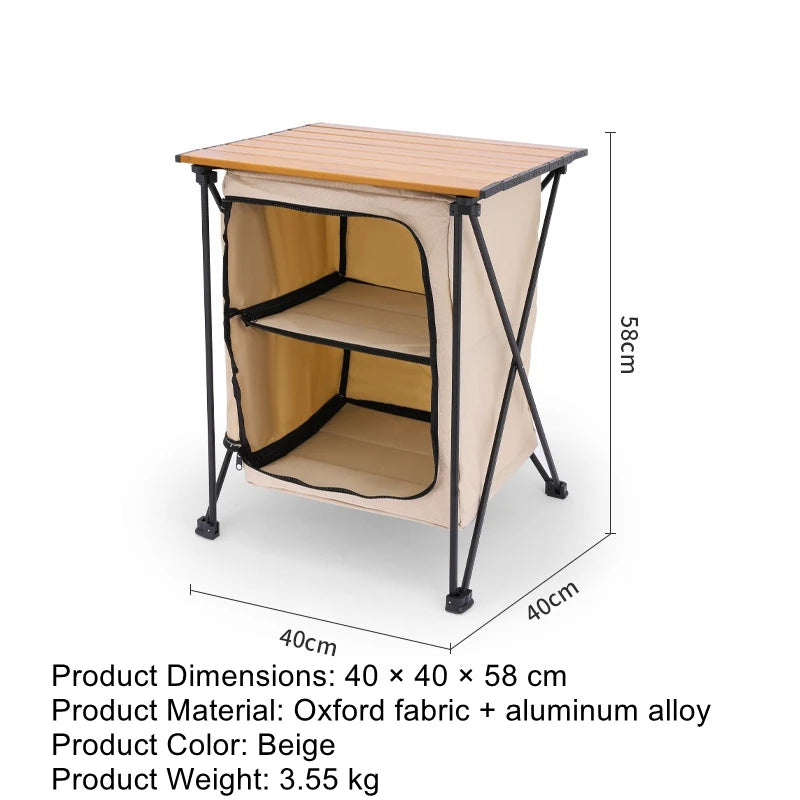 Outdoor Camping Folding Storage Cabinet – Portable Aluminium Alloy Dual-Purpose Camp Table